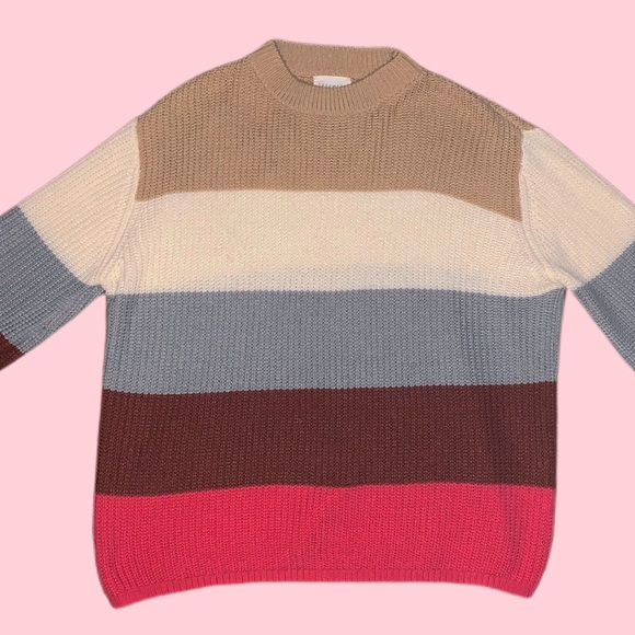 Sweaters - Striped Color Block Ribbed Detail Knit Sweater